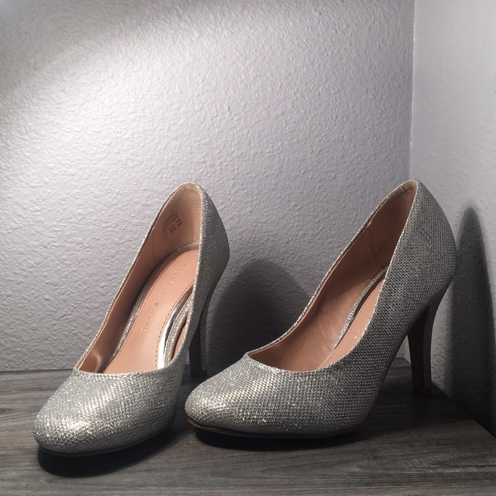 sparkly, silver, simple heels